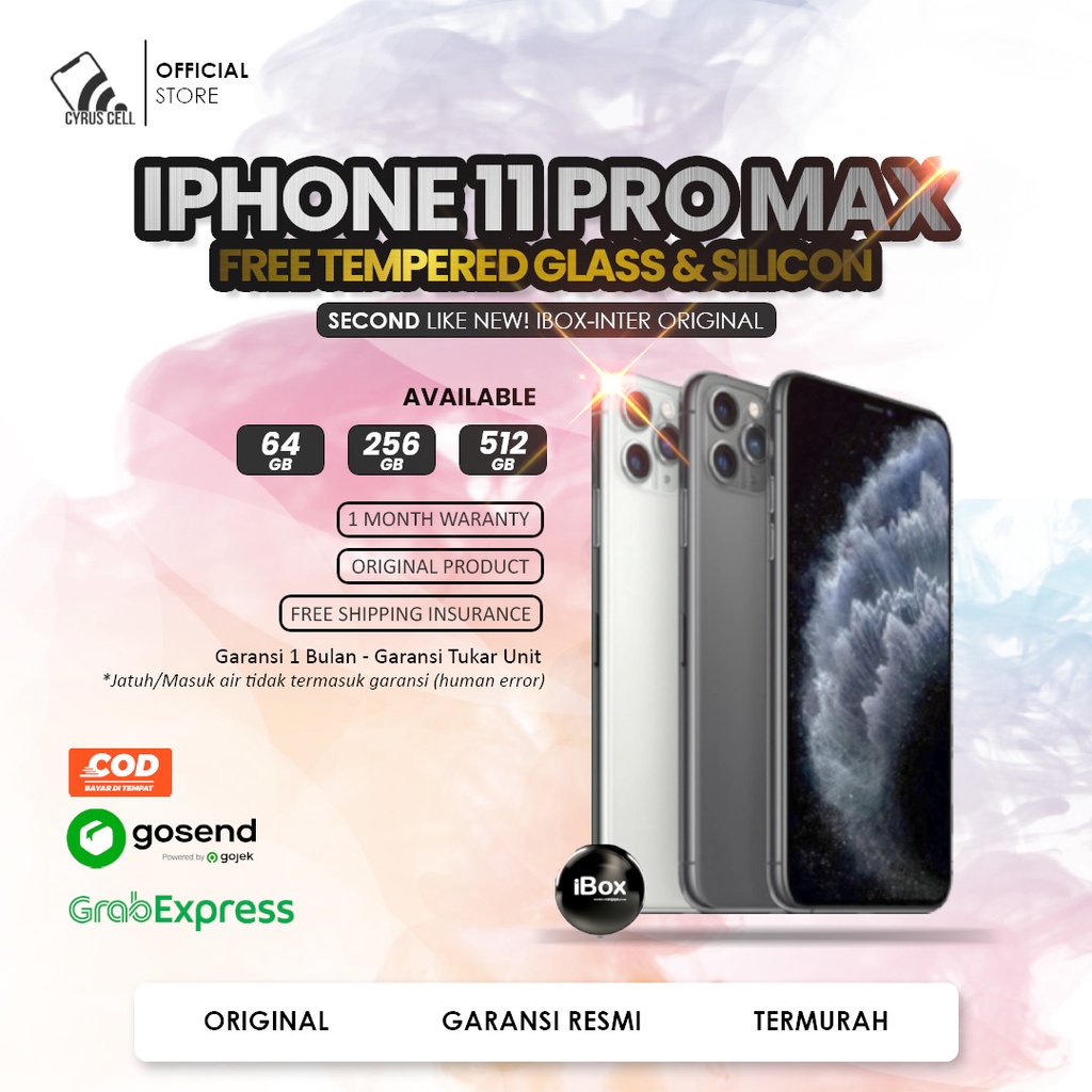 iphone 11 promax 64gb 256gb 512gb second ibox inter 100  fullset like new 