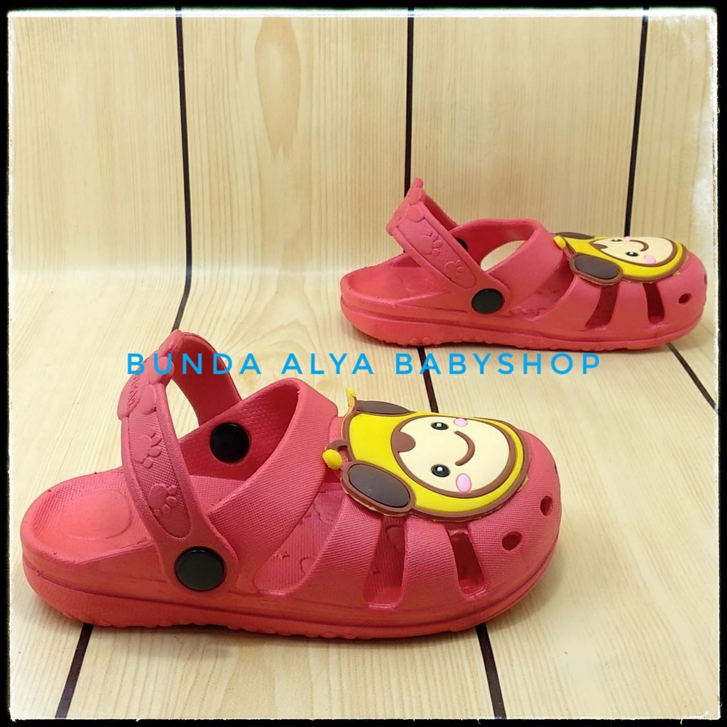 Sandal Anak Perempuan Karet Usia 3 4 Tahun MERAH - Sendal Anak Elastis Karet Anti Licin Motif Lucu Size 26 - 29