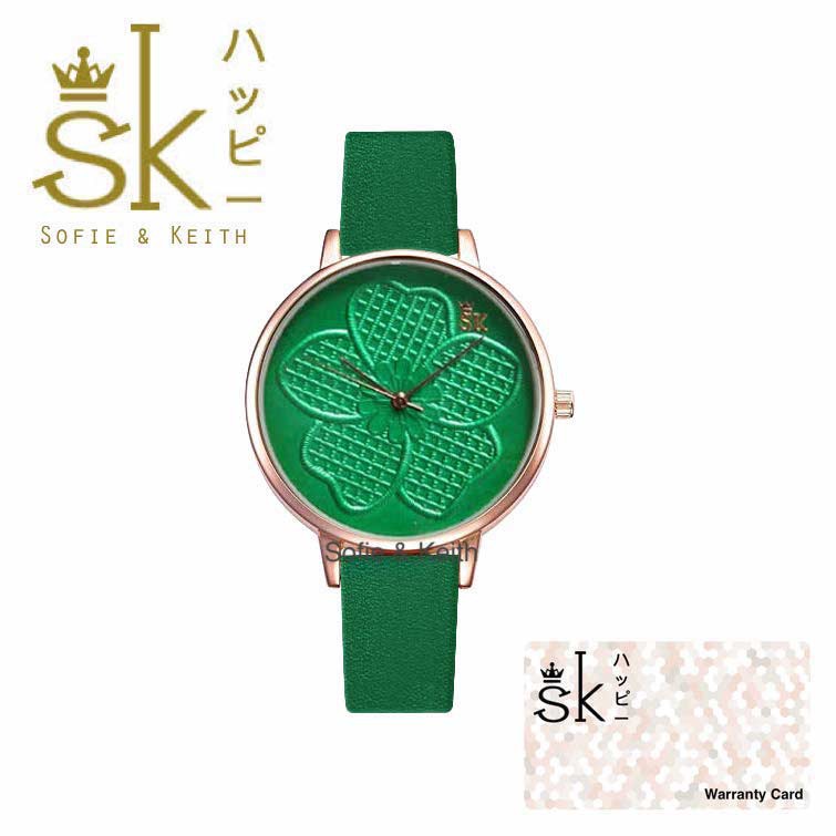 SK Anggrek 3D [ Hijau ] Jam Tangan Water Resistant Wanita Fashion Strap Leather - SK_816