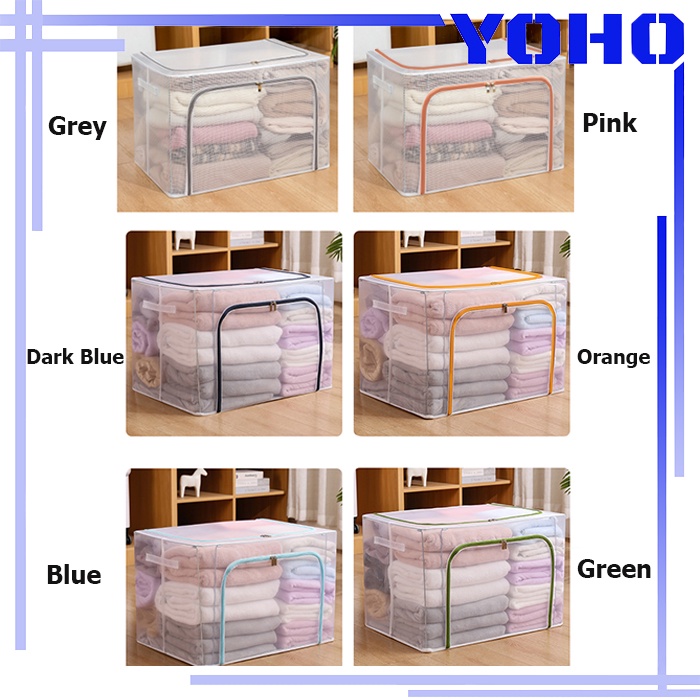 Multifungsi Storage Box Transparan Foldable Frame Baja Kotak Baju-80L