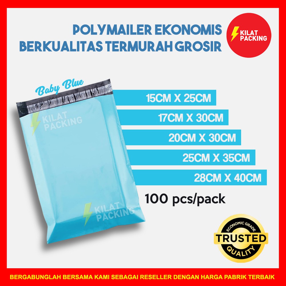 

POLYMAILER EKONOMIS WARNA BABY BLUE - PLASTIK PACKING MURAH ISI ±100 LEMBAR - HARGA DIJAMIN TERMURAH