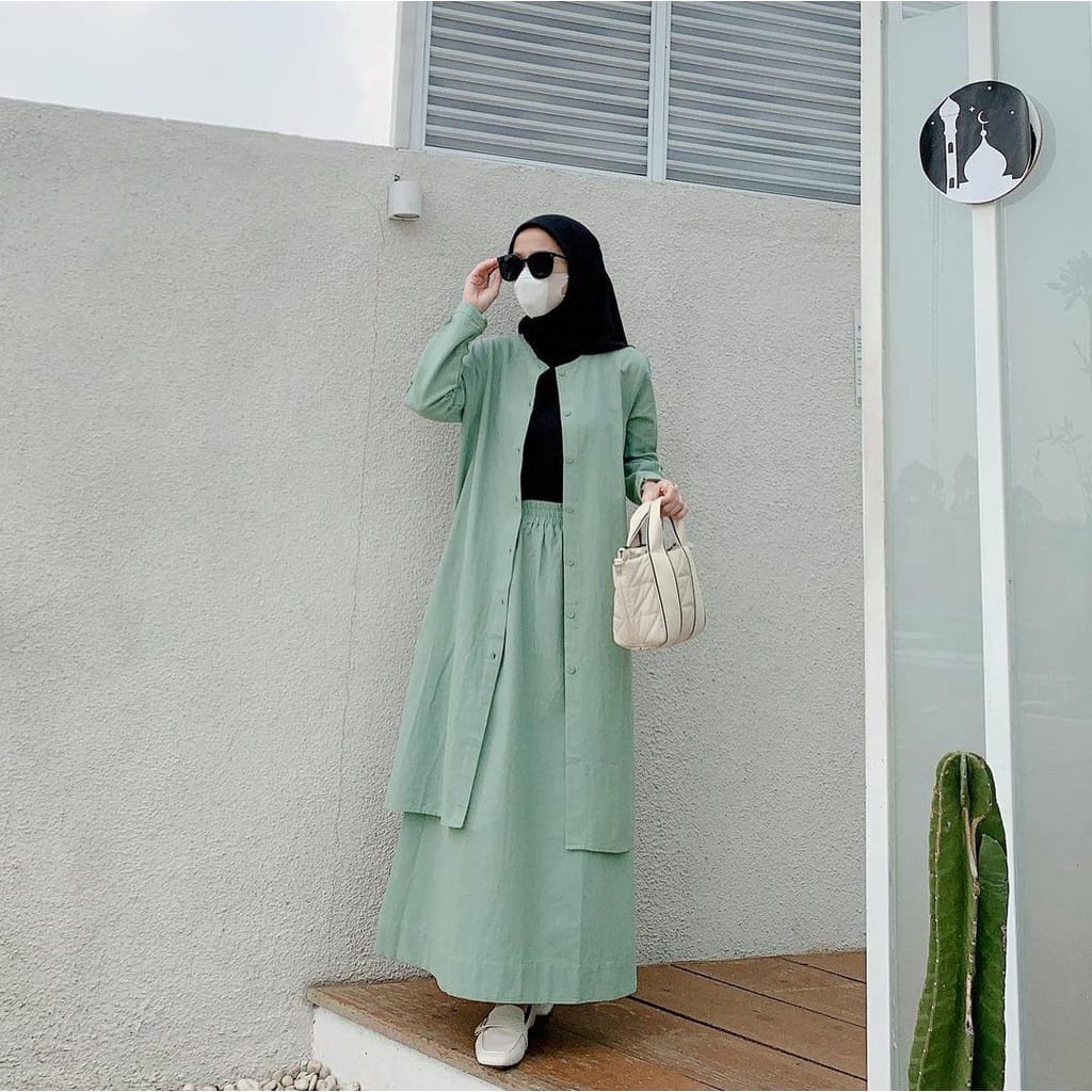 Kalila Gamis Malaysia Set Tunik dan Rok | Setelan Baju Muslim Tunik & Rok Syar'i  | OOTD Stelan Syar