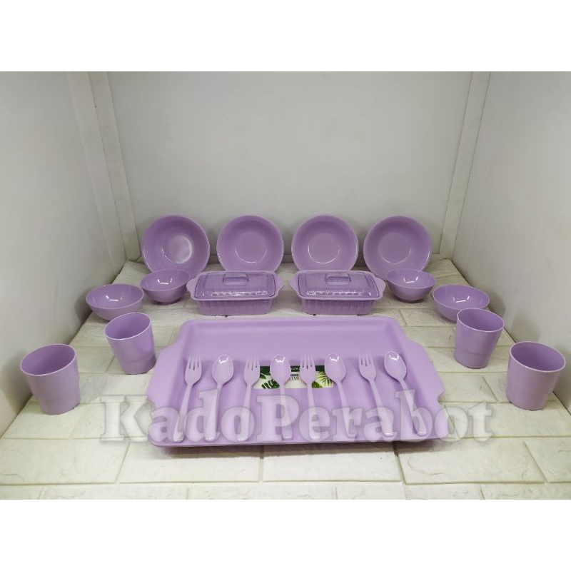 Kado Piring Makan Set - Piring set onyx violet 39Pcs - Piring Makan Mangkuk Saji Ungu - Piring Makan Melamin - Hampers Kado Rumah Baru