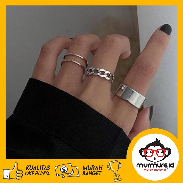 MURMURE.ID 3 PCS / 9 PCS SET CINCIN ALA KOREA SILVER GAYA HIP HOP CINCIN PRIA WANITA RING JEWELRY 3p