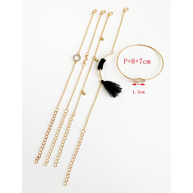 LRC Gelang Tangan Fashion Gold Alloy Diamond Tassel Letter V Bracelet 5 Piece Set F99905