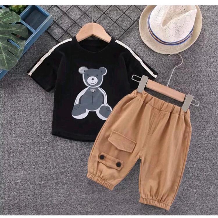 PROMO SETELAN BAJU ANAK LAKI LAKI DAN PEREMPUAN SETELAN PANDA STRIP 1-5 TAHUN