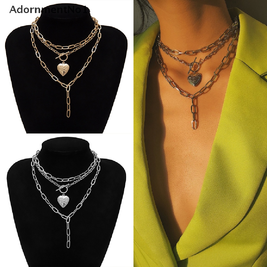 [AdornmentNo1] Y Multi Layer Love Heart Locket Necklace Women Punk Gold Chain Hiphop Jewelry OT [new]