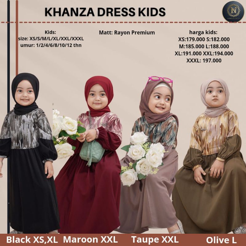 KHANZA DRESS KIDS by nadheera luxury/ (maroon dan olive ready)