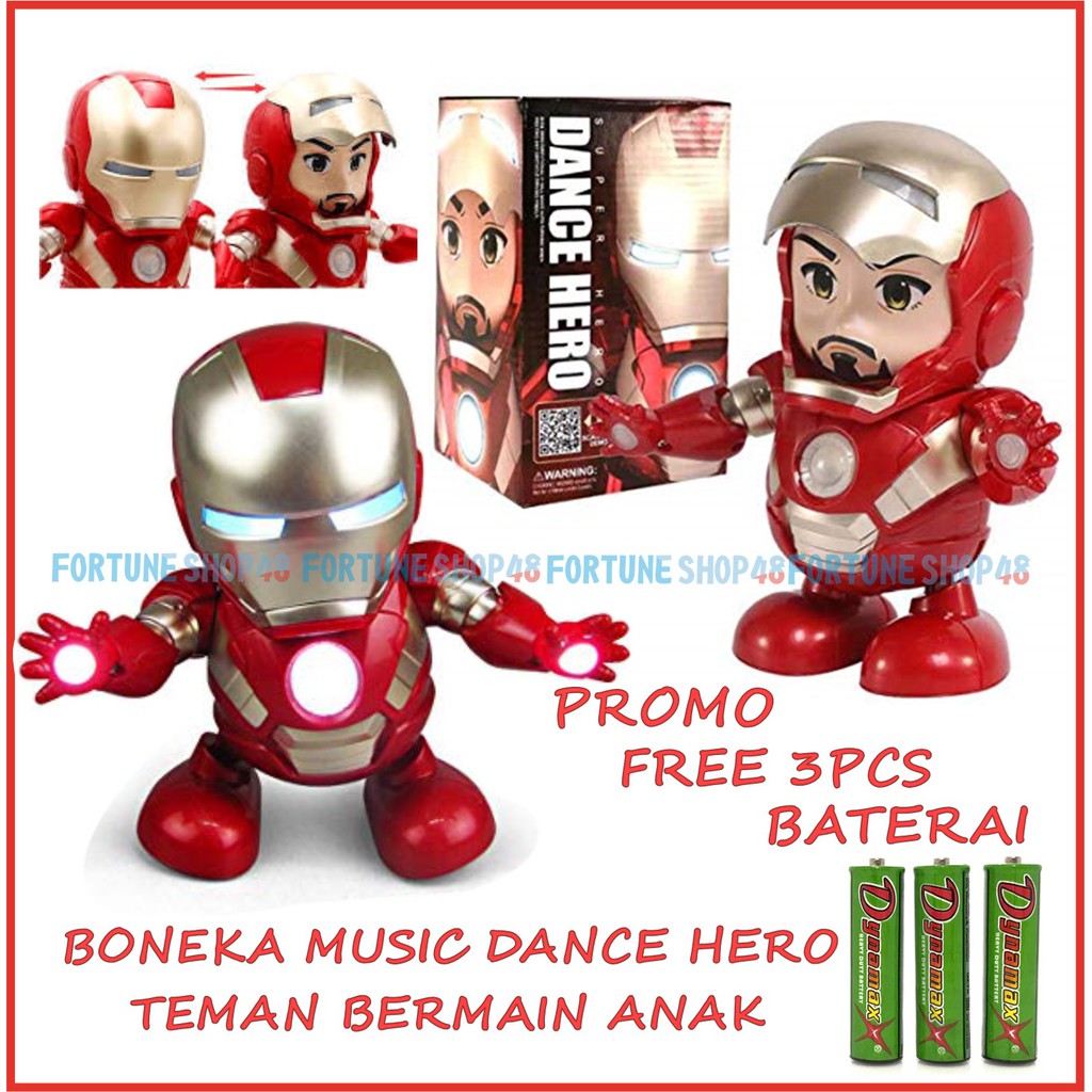 [ Free Baterai 3PC ] Robot Joget Iron Man Mainan Anak