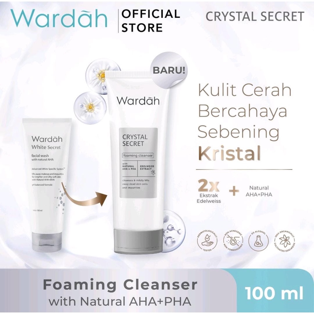 BPOM Wardah Crystal Secret Foaming Cleanser with Natural AHA+PHA 100 ml - Sabun Cuci Muka Mencerahkan