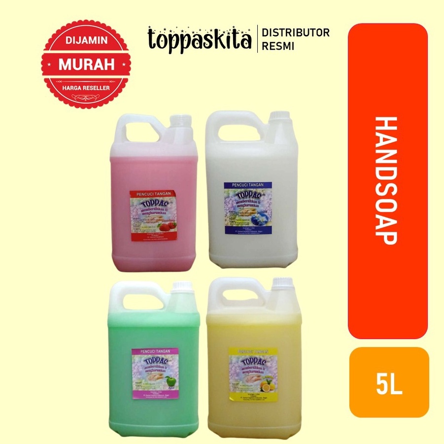 Toppas Sabun Cuci Piring / Cuci Tangan / Pembersih Lantai / Karbol / Softener / Multipurpose Cleaner / Pelicin Setrika  / Deterjen Cair 5liter (Gojek/Grab)