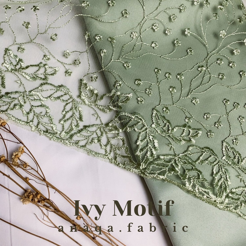 ½ meter Kain Brukat Premium Akar Tepi Daun / Ivy Motif Brokat Tile Prancis (Bahan Modern Kebaya, Hijab, Seragam, Bridesmaid)