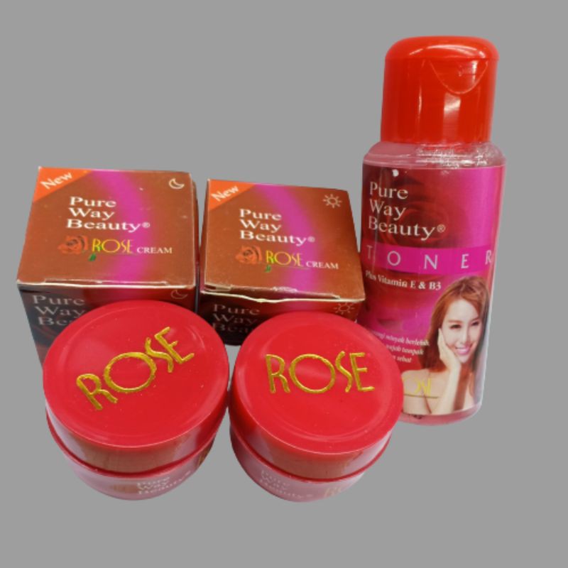 PAKET CREAM 3IN1 // CREM ROSE PURE WAY BPOM CREAM WAJAH dan Toner