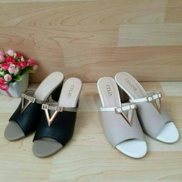 SANDAL TAPAK TAHU 7CM CREAM/BLACK/TAN