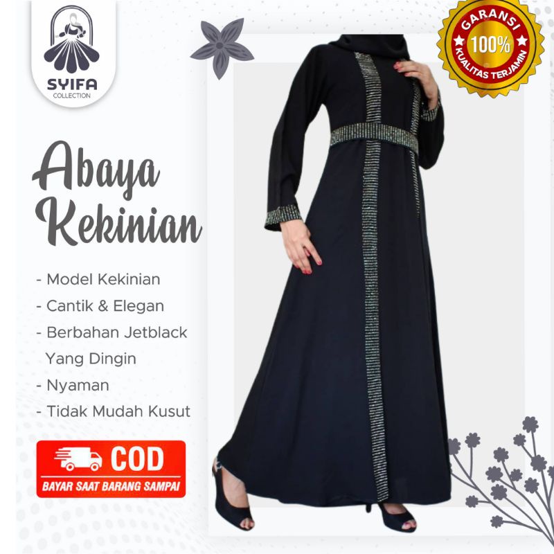 Jubah Abaya Gamis abaya Maxi Dress Bordir Zhepy Hitam Polos Arab saudi Turkey / turki Dubai umroh Je
