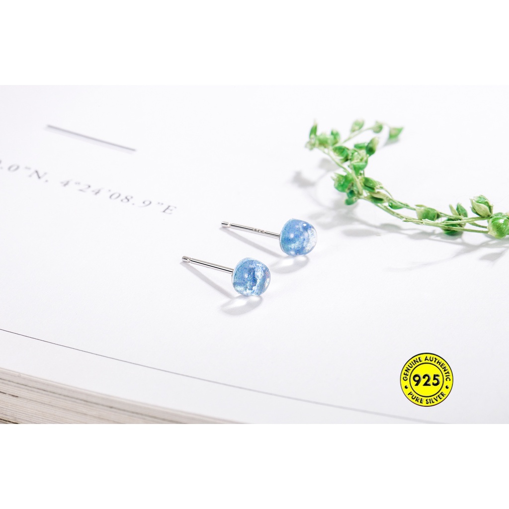 Anting Stud S925 Silver Anti Alergi Desain Manik-Manik Biru Langit Berbintang