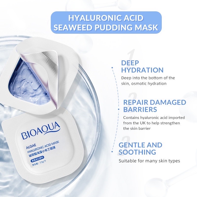 ✨ AKU MURAH ✨ Bioaqua Hyaluronic Acid Seaweed Pudding Mask 7.5G X 8PCS / 1 BOX / DUS