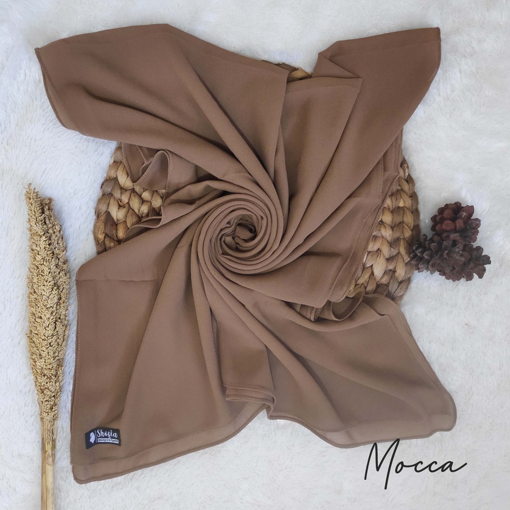 [200x75] HIJAB PASHMINA JAHIT TEPI CERUTY BABY DOLL, PASHMINA CERUTI, JILBAB PASHMINA, PASMINA-Mocca