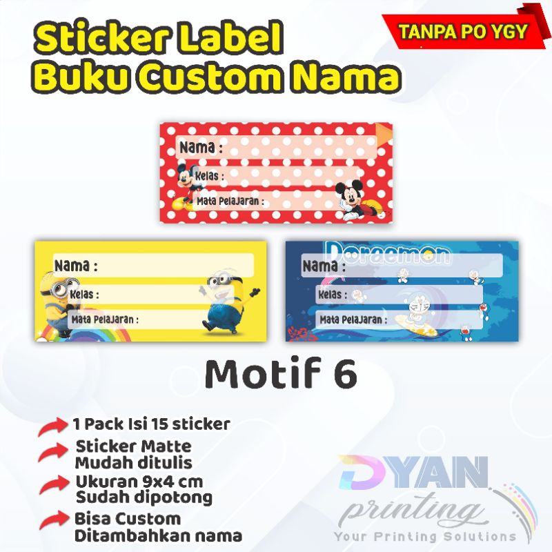 15 PCS STICKER LABEL BUKU CUSTOM NAMA