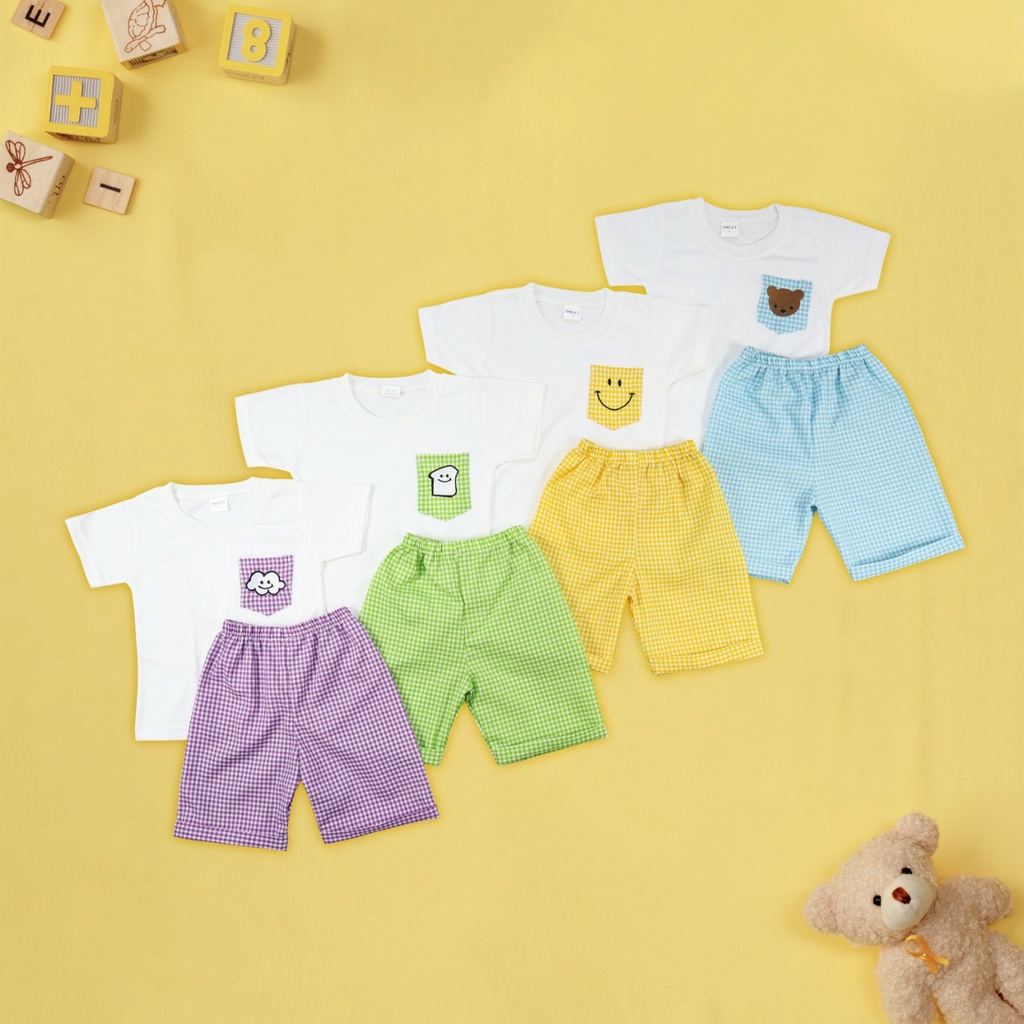 OWLET-setelan anak unisex / set baju pendek / playset anak / set pocket anak