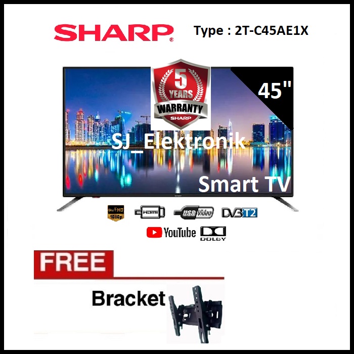 (KHUSUS LUAR KOTA) Free Braket LED TV Sharp 45 Inch 2T-C45AE1X / 45AE1 SmartTV