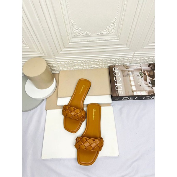 sendal flat shoes wanita terbaru kekinian pesta Louisdear S159 sendal flat bahan kulit