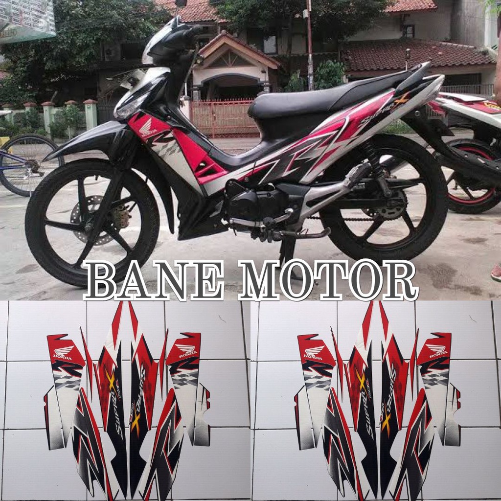 striping Honda Supra X 125 putih merah - stiker body motor Honda Supra X 125 putih hitam merah
