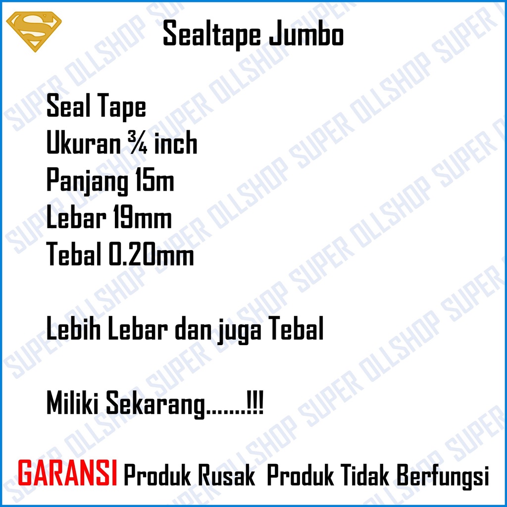 Sealtape Selotip Pipa Isolasi Kran Seltip Seal Tape Isolatip Jumbo 3/4 inch