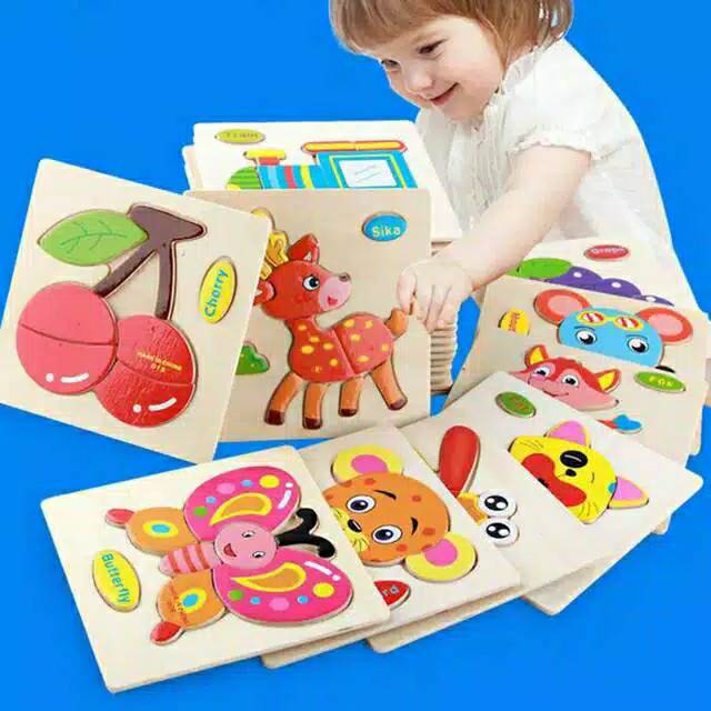 Mainan Puzzle Jigsaw 3D Bentuk Kartun Hewan transportasi  