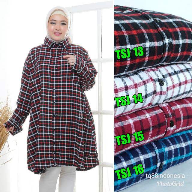 Tunik flanel super jumbo/tunik jumbo/tunik kotak/hem tunik/tunik murah/kemeja tunik/hem kotak/tunik