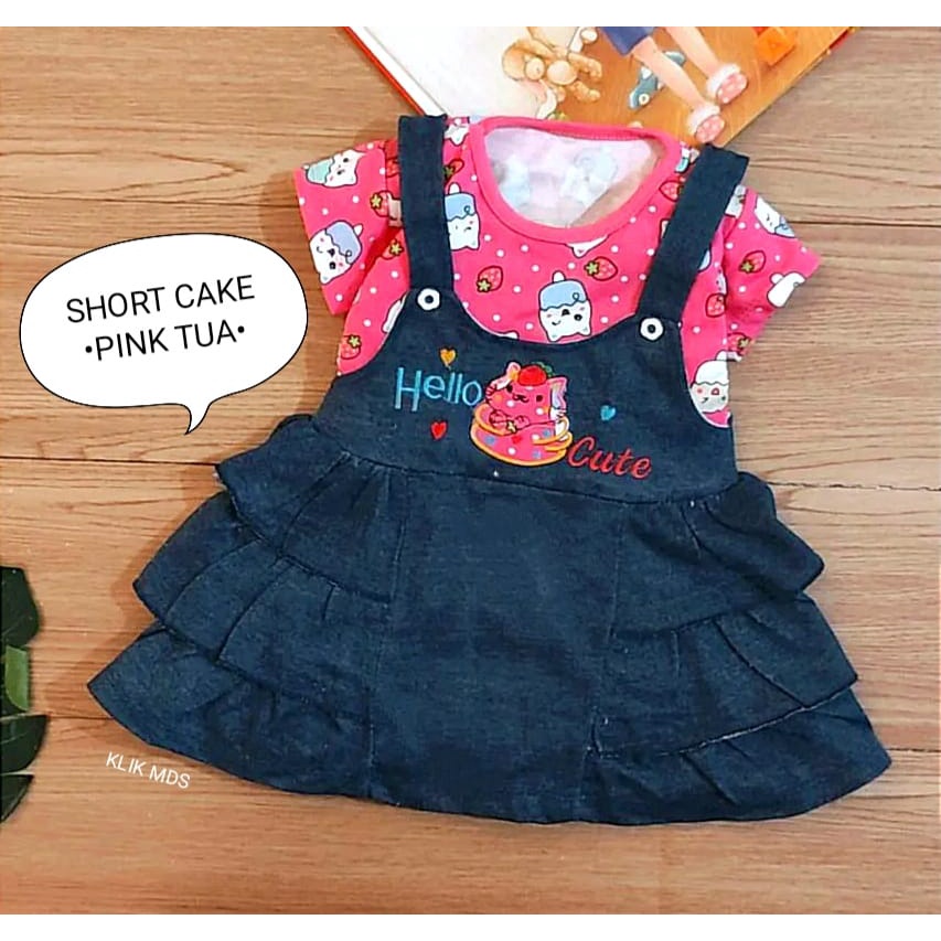 Dress Bayi Perempuan 0-6 bulan / Baju Anak Cewe Model Overall Inner Menyatu Motif Short Cake