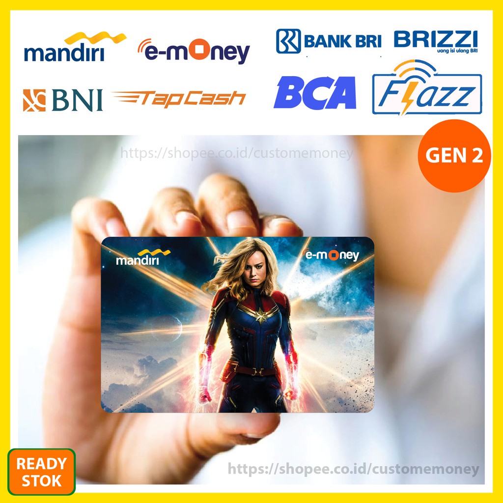 KARTU EMONEY CAPTAIN MARVEL SUPERHERO 67 ETOLL MANDIRI FLAZZ BCA GEN 2 TAPCASH BRIZZI - 1 SISI