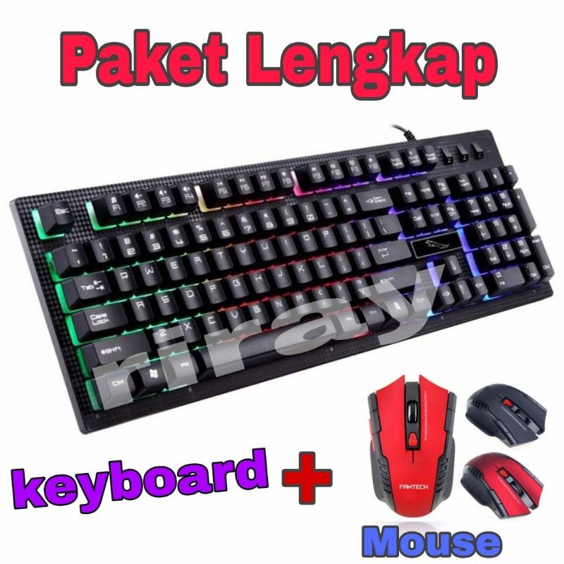 ( PAKET GAMING ) Keyboard dan Mouse gaming wireless keyboad Leopard G20 LED Kabel