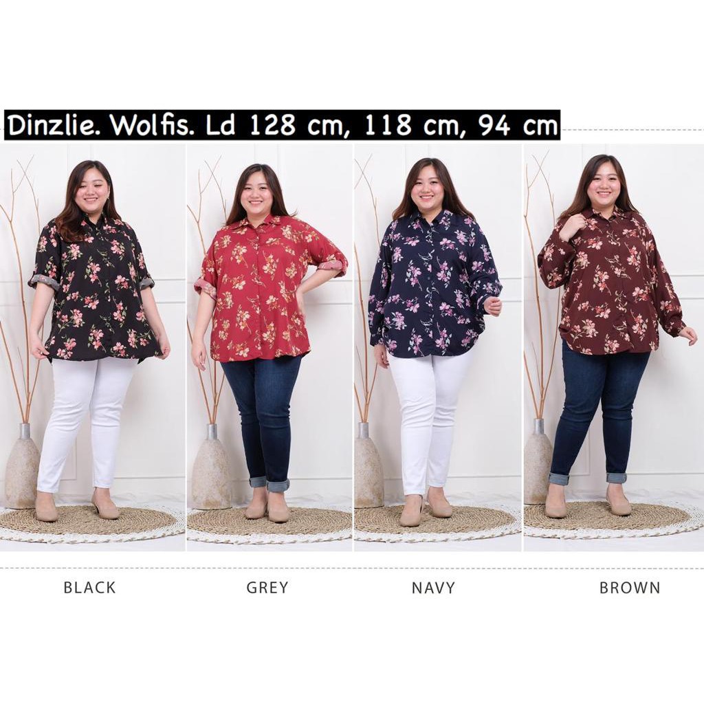 DINZLIE KEMEJA WANITA MOTIF BUNGA BAHAN WOLFIS PREMIUM