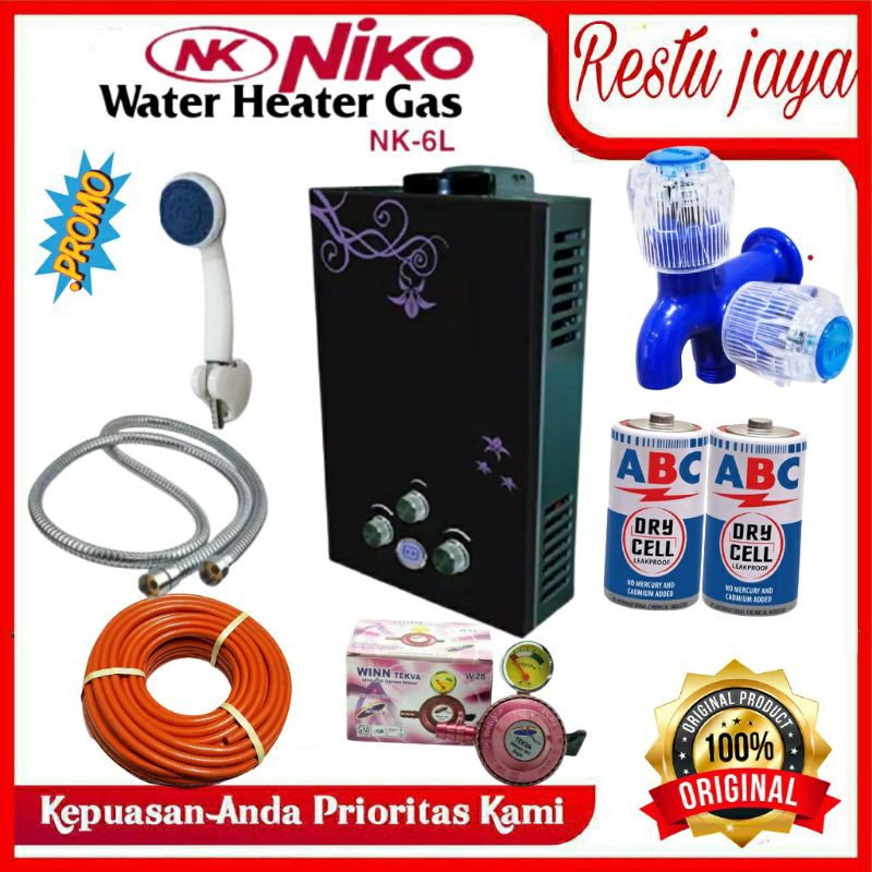 Water heater pemanas air panas kamar mandi merk niko LED komplit satu set warna hitam