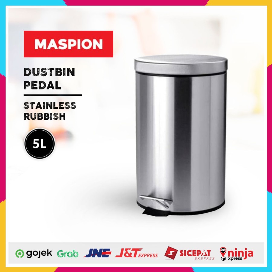 Maspion Dustbin Pedal Tempat Sampah Tong Injak Stainless 5L Rubbish