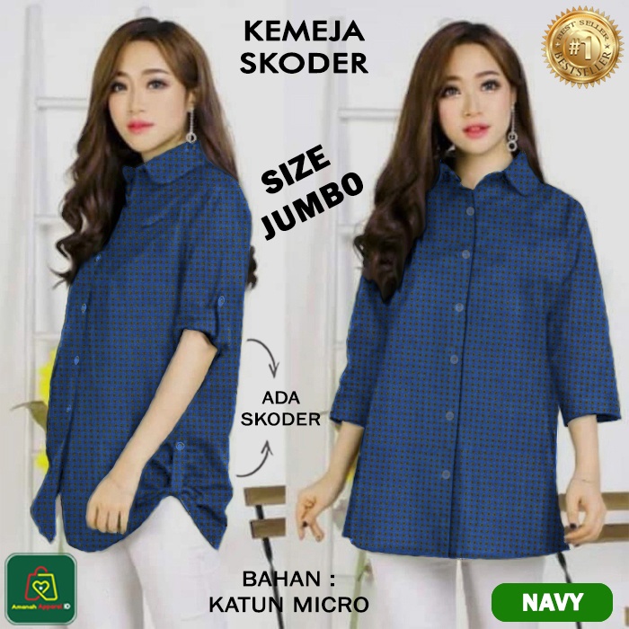 Baju Atasan Wanita KEMEJA SKODER JUMBO Bahan Katun Emboss &amp; Micro Premium Lengan 3/4 Size XXL / 17846