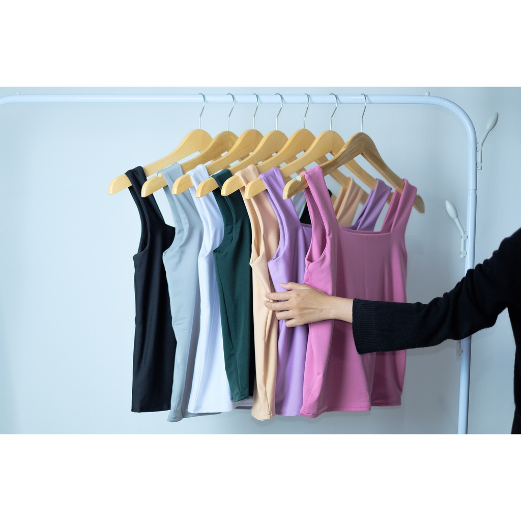 Firstact TANKTOP TANK TOP TANGTOP WANITA POLOS BASIC TALI BESAR SQUARE SPANDEK JERSEY-3