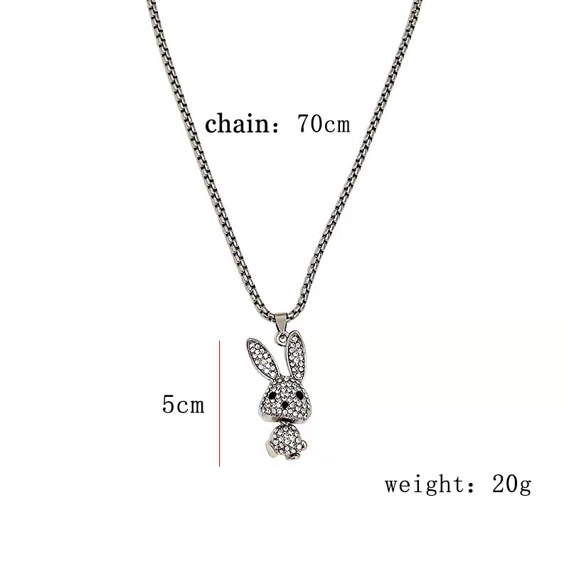 Kalung Dengan Liontin Bentuk Kelinci Bahan Stainless Steel Aksen Berlian Imitasi Untuk Wanita