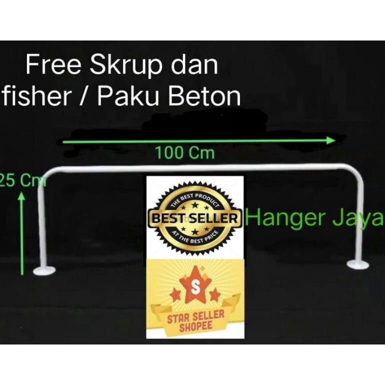 Gantungan Baju Tembok 100Cm Free Skrup Dan Fisher / Paku Beton
