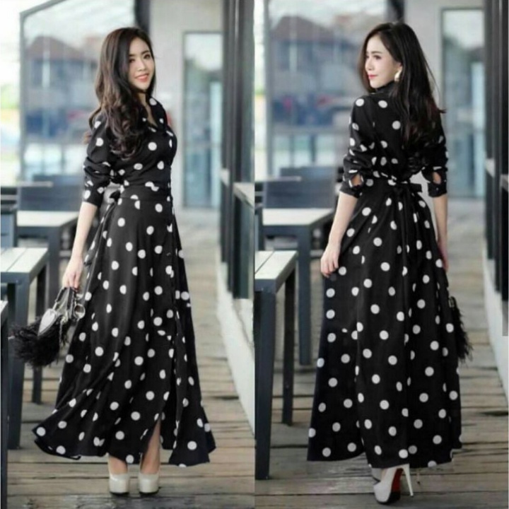 *[GLFK]  Gamis Polkadot / Gamis Wanita Terbaru / Maxi Dress Korea / Longdress / Pakaian Wanita