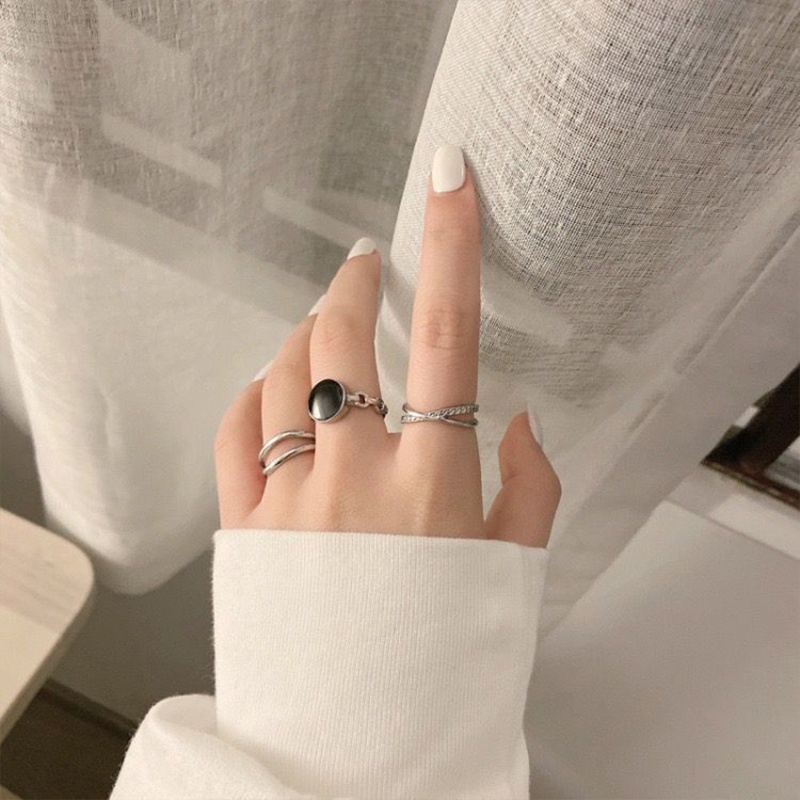 Image of COD Cincin Set style korea cincin titanium wanita Jari Aneka Bentuk Warna Silver #4