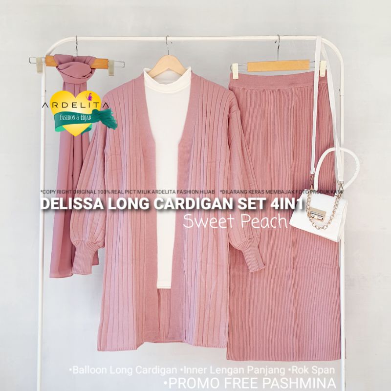 PROMO FREE HIJAB&gt;PAKET  SETELAN  PREMIUM  HEMAT  LENGKAP  DELISA  LONG  CARDIGAN SET/OOTD SET VIRAL TIKTOK