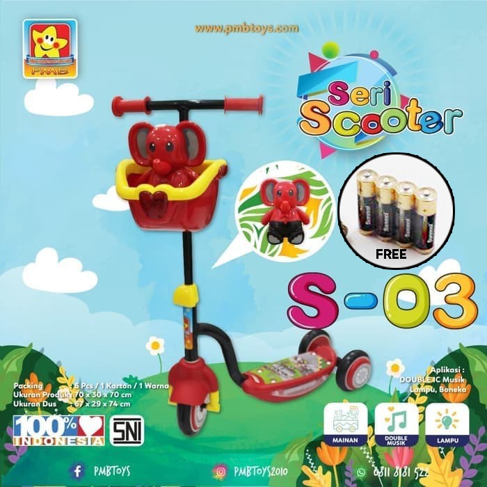 Scooter Anak Pmb S-03 Mainan Anak Skuter Pmb Roda 3 warna kombinasi