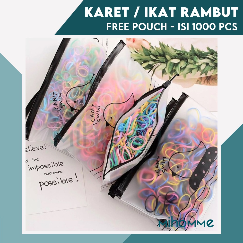 Karet Ikat Rambut Anak Aksesoris Polos Warna Warni Free Pouch 1000 pcs