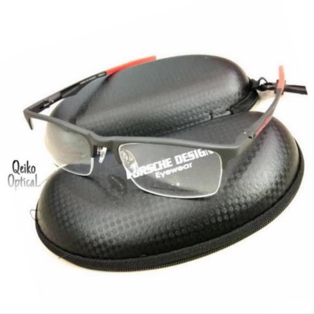 Kacamata Frame Minus Pria Titanium Carbon Half Sporty Porsche C-2 B/Red