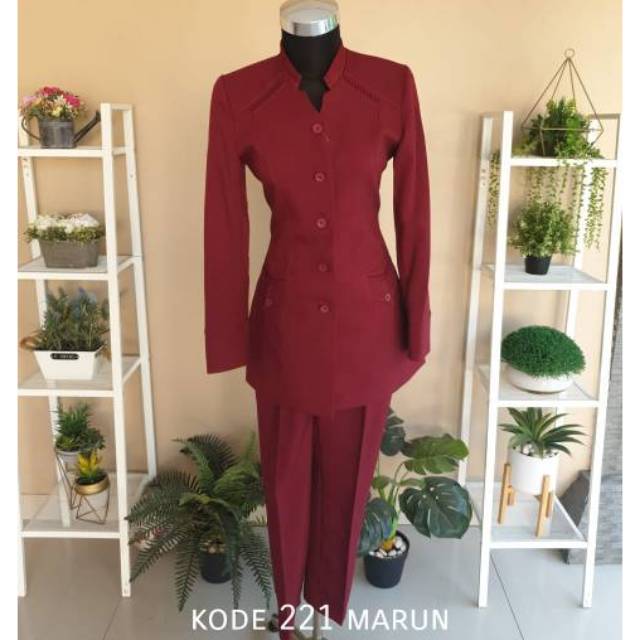 SETELAN BLAZER FORMAL KANTOR WANITA MARUN SERAGAM CEWEK ...