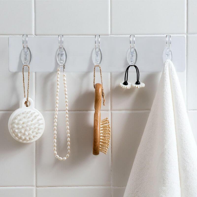ART-051 Gantungan Baju Tempel ada 6 Kait Buat Gantungan Dapur Kapstok Baju Serbaguna Bathroom Hanger 6 Hook Transparent Storage Rack Hanging Sticker