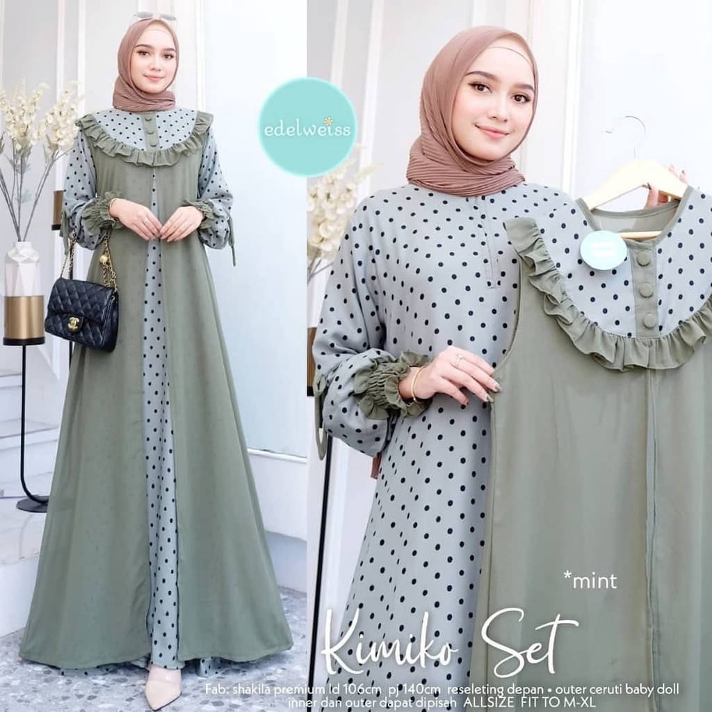 Jual Baju Dewasa Gamis Wanita Longdress Kimiko Polka Rompi Lepas Pasang