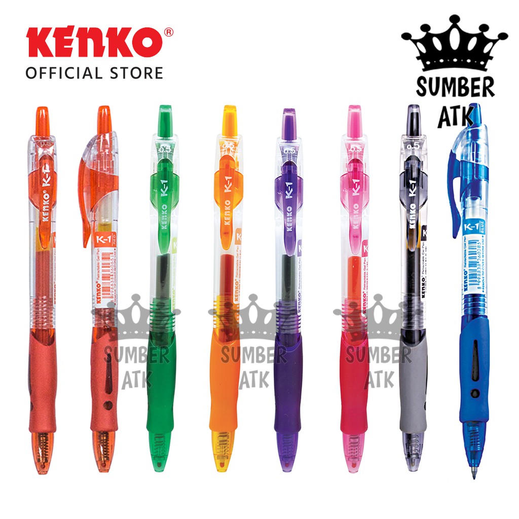 Pena Pulpen KENKO  GEL PEN K 1 Retractable Hitam Biru 